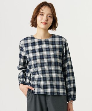 J.PRESS LADIES L コットン 起毛 タータン チェック プルオーバー ブラウス