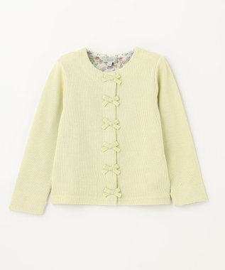 ANY KIDS スナップボタン リボン カーディガン ライム
