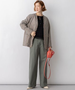 23区 【先行予約】リネンライクブッチャー フリンジノーカラージャケット ダークブラウン系