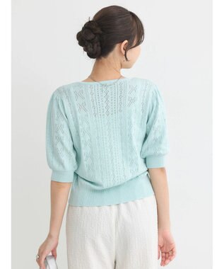 earth music&ecology リボン柄透かし編みニットカーディガン Mint