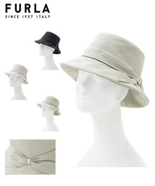 MOONBAT 【遮光100％・遮熱】FURLA(フルラ)リボン巻きダウン ハット 帽子 ロゴチャーム サイズ調整 撥水性 ミントグリーン