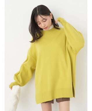 earth music&ecology やわらかタッチハイネックチュニック Lime Green