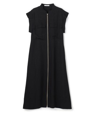 BEIGE， BERNARD / リネン混 フロントジップ スタンドカラードレス Black