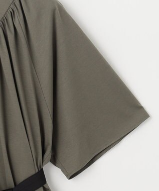 自由区 【WEB限定・洗える・XSサイズあり】ライトギャザーフレアスリーブ ワンピース カーキ系