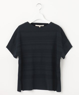 自由区 L 【洗える】クレープストレッチボーダー ニット ネイビー系