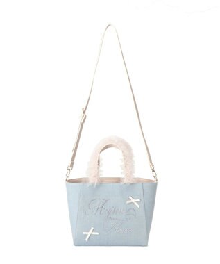 Maison de FLEUR チュールハンドルラインストーンデニムトート Light Blue