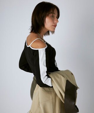 OP／FILA 【Kappa】ショート丈 ナンバーロゴ 肩ストラップロンT ブラック