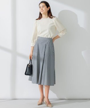 組曲 S 【洗える】バイカラージョーゼットバックリボン ブラウス アイボリー系