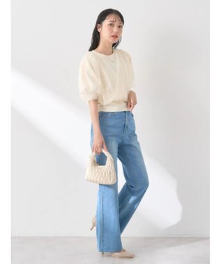 earth music&ecology チュールドッキング半袖ニットプルオーバー Ivory