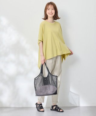 ANY ハイツイストコットンポンチョ風Tシャツ イエロー