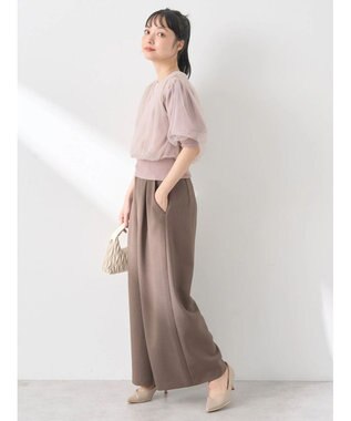 earth music&ecology チュールドッキング半袖ニットプルオーバー Pink