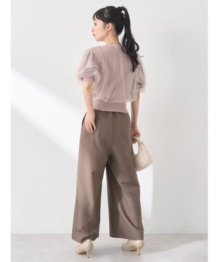 earth music&ecology チュールドッキング半袖ニットプルオーバー Pink