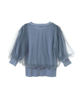 earth music&ecology チュールドッキング半袖ニットプルオーバー Blue