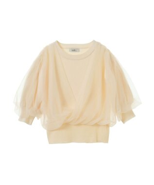 earth music&ecology チュールドッキング半袖ニットプルオーバー Ivory