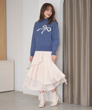 Feroux 【洗える】ランダムティアードスカート アイボリー系