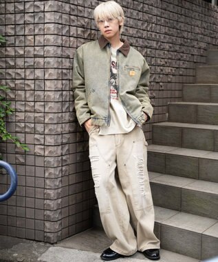 WEGO 【ユニセックス着用ITEM/MLサイズ展開】ワーカーズキルティングZIPジャケット デニム淡加工色