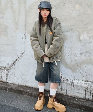 WEGO 【ユニセックス着用ITEM/MLサイズ展開】ワーカーズキルティングZIPジャケット デニム淡加工色