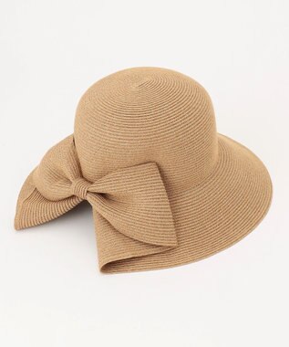 #Newans 【UVカット/洗える/折り畳み可能】ビッグリボンストローハット ベージュ