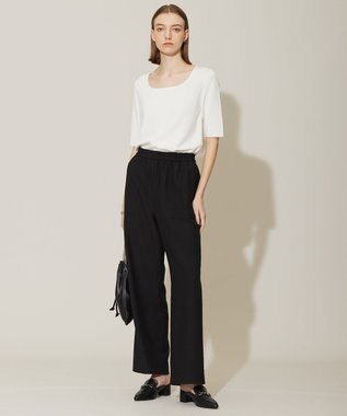 ICB L 【洗える】ワッシャーツイル ワイドストレートパンツ ブラック系