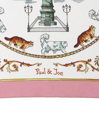 MOONBAT PAUL&JOE ACCESSOIRES(ポール & ジョー) シルクスカーフ 空 オーステルリッツ記念柱 ネコと毛糸 気球 65cm×65cm 手洗いOK ピンク