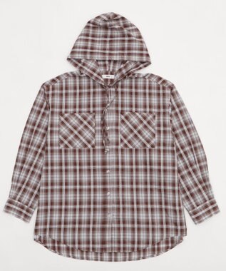 WEGO フードチェックBIGシャツ ブラウン