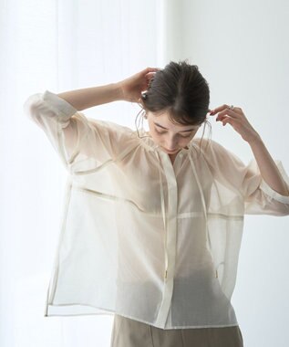 YECCA VECCA バルーンスリーブシアーシャツ Off White