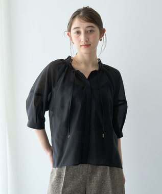 YECCA VECCA バルーンスリーブシアーシャツ Black