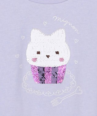 ANY KIDS 【綿100%】ドロップショルダーミラクルスパンコールTシャツ サックスブルー×ケーキ