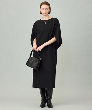 ICB 【洗える】 ウールライクストレッチ ドルマンスリーブワンピース ブラック系