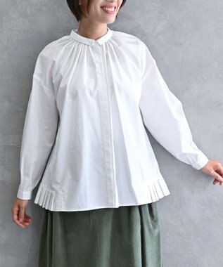 muuc 〈オーガニックコットン〉〈コットンブロード生地〉〈カラーにより異なる生地〉〈通年着られる〉コットン裾プリーツ ブラウス ホワイト