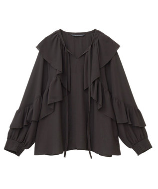 YECCA VECCA シアーラッフルブラウス Brown