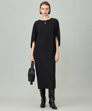 ICB 【洗える】 ウールライクストレッチ ドルマンスリーブワンピース ブラック系
