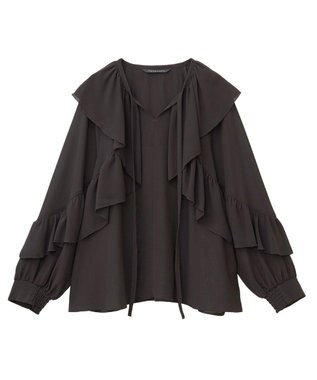 YECCA VECCA シアーラッフルブラウス Brown