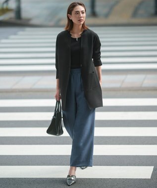 ICB 【洗える】ウールワッシャーツイル ワイドストレートパンツ ブルーグレー系