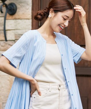 Tiaclasse 【洗える】サイドタックスキッパーシャツワンピース サックス