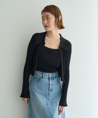 YECCA VECCA 【2点SET】キャミセット襟付きZIPカーディガン Black
