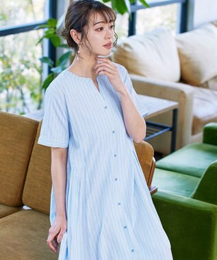 Tiaclasse 【洗える】サイドタックスキッパーシャツワンピース サックス