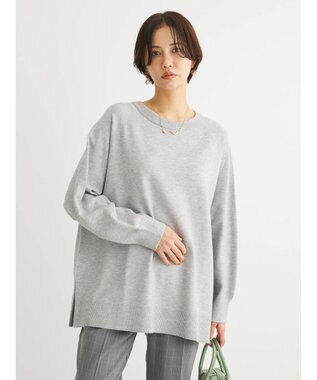 Green Parks もちやわ　ボートネックニットチュニック Light Gray Mixture