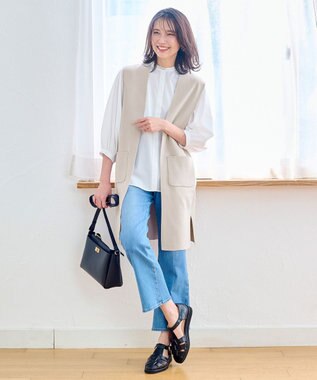 ANY L 【洗濯機可能】スタイルアップ ニットジレ サンドベージュ