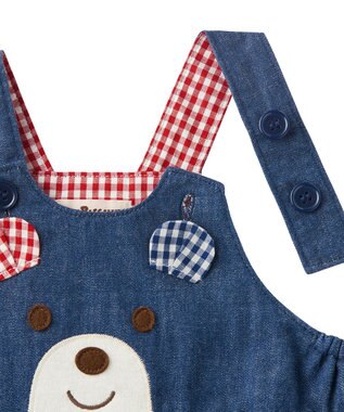 MIKI HOUSE HOT BISCUITS 【70-90cm】 顔ドン スカート付きデニムロンパース 紺