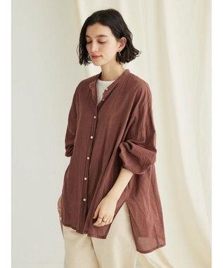 CRAFT STANDARD BOUTIQUE シアーボイルピグメント染めバンドカラーシャツ Brown