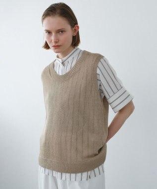 BEIGE， QUARTZ / 異素材コンビ ストライプシャツ Ecru St.