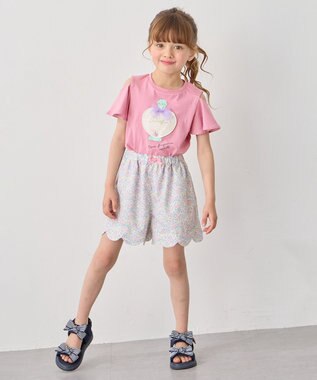 ANY KIDS 接触冷感 しろくま オフショルダー Tシャツ ピンク×パフューム