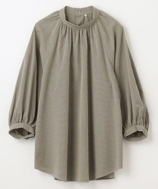 ANY 【速乾/UVカット/抗菌防臭/手洗い】エニィファンクションボリューム袖ブラウス ガンクラブチェック