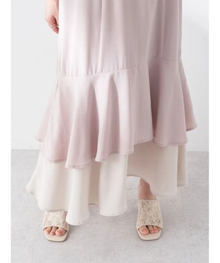 earth music&ecology バイカラーラッフルヘムスカート Pink Beige