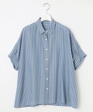 自由区 S 【接触冷感・UVケア・抗菌防臭・洗える】リヨセルポプリン ブラウス ブルーストライプ