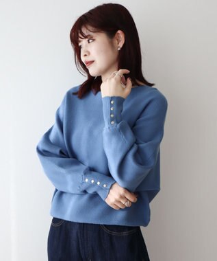 Green Parks もちやわ袖釦ドルマンニットプルオーバー Blue
