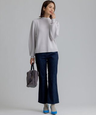 組曲 L 【WEB限定】襟付き片畔ニットプルオーバー ライトグレー系