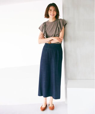 UNFILO 【吸水速乾/マシンウォッシャブル】フリルスリーブ Tシャツ ダークブラウン系