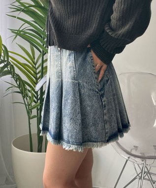 WEGO ヴィンテージウォッシュプリーツスカパン デニム中濃加工色